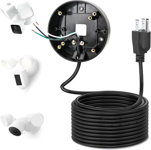كابل الطاقة وحامل التوصيل لكاميرات Floodlight المتوافقة مع Floodlight Cam Wired Pro/Plus، كاميرا Floodlight السلكية Blink، صندوق كهربائي مع كابل مقاوم للطقس بطول 20 قدمًا - (تركيب 2 في 1 ومجموعة سلك) in Kuwait