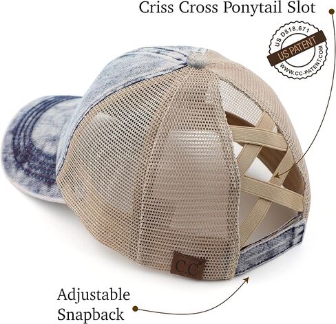 C.C Exclusives Stone Washed Distressed Cotton Criss-Cross Ponytail Hat Adjustable Baseball Cap (BT-1009) (A Crossed Elastic Band-Stone Washed_Berry) in Saudi Arabia