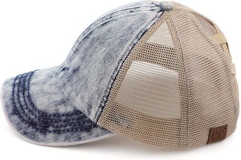 C.C Exclusives Stone Washed Distressed Cotton Criss-Cross Ponytail Hat Adjustable Baseball Cap (BT-1009) (A Crossed Elastic Band-Stone Washed_Berry) in Saudi Arabia
