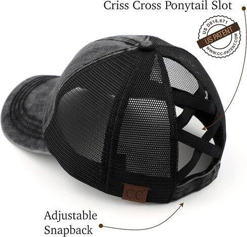 C.C Exclusives Stone Washed Distressed Cotton Criss-Cross Ponytail Hat Adjustable Baseball Cap (BT-1009) (A Crossed Elastic Band-Stone Washed_Berry) in Saudi Arabia