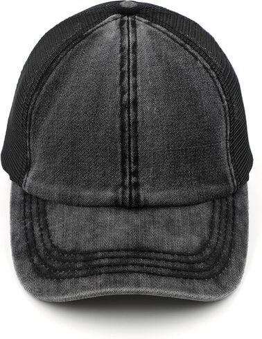C.C Exclusives Stone Washed Distressed Cotton Criss-Cross Ponytail Hat Adjustable Baseball Cap (BT-1009) (A Crossed Elastic Band-Stone Washed_Berry) in Saudi Arabia