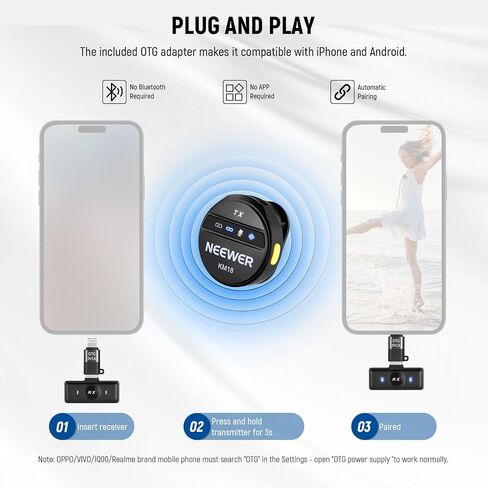 NEEWER Wireless Lavalier Microphone for USB C with Charging Case, Compatible with iPhone/Android/PC/Laptop, 48KHz/24Bit Mini Lapel Mic, Noise Canceling 24H Battery for Recording Live Vlog, KM18 in Saudi Arabia