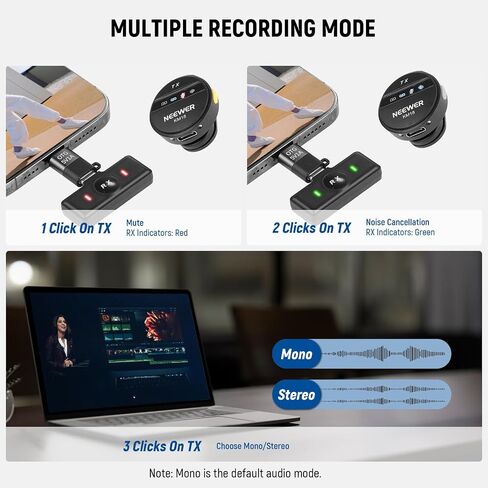 NEEWER Wireless Lavalier Microphone for USB C with Charging Case, Compatible with iPhone/Android/PC/Laptop, 48KHz/24Bit Mini Lapel Mic, Noise Canceling 24H Battery for Recording Live Vlog, KM18 in Saudi Arabia