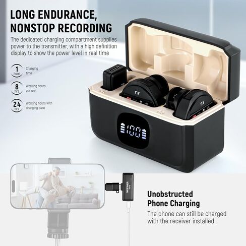 NEEWER Wireless Lavalier Microphone for USB C with Charging Case, Compatible with iPhone/Android/PC/Laptop, 48KHz/24Bit Mini Lapel Mic, Noise Canceling 24H Battery for Recording Live Vlog, KM18 in Saudi Arabia