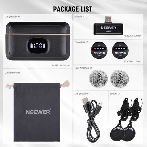 NEEWER Wireless Lavalier Microphone for USB C with Charging Case, Compatible with iPhone/Android/PC/Laptop, 48KHz/24Bit Mini Lapel Mic, Noise Canceling 24H Battery for Recording Live Vlog, KM18 in Saudi Arabia