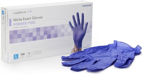 قفازات فحص النتريل Confiderm 3.0 من McKesson - خالية من البودرة، وخالية من اللاتكس، وأطراف أصابع مزخرفة، وغير معقمة - أزرق داكن، مقاس صغير، عدد 100، صندوق واحد in Kuwait