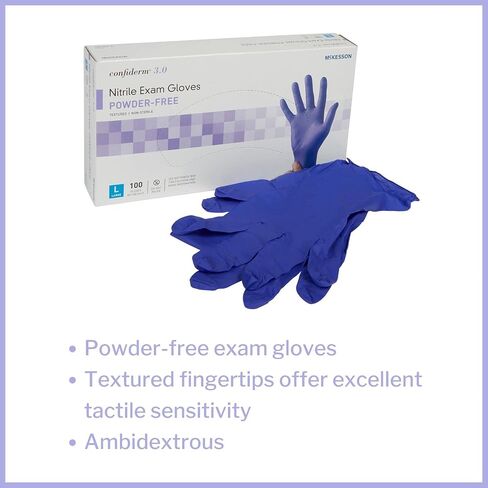 قفازات فحص النتريل Confiderm 3.0 من McKesson - خالية من البودرة، وخالية من اللاتكس، وأطراف أصابع مزخرفة، وغير معقمة - أزرق داكن، مقاس صغير، عدد 100، صندوق واحد in Kuwait