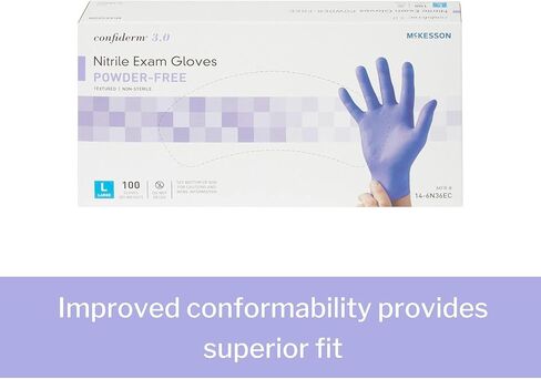 قفازات فحص النتريل Confiderm 3.0 من McKesson - خالية من البودرة، وخالية من اللاتكس، وأطراف أصابع مزخرفة، وغير معقمة - أزرق داكن، مقاس صغير، عدد 100، صندوق واحد in Kuwait