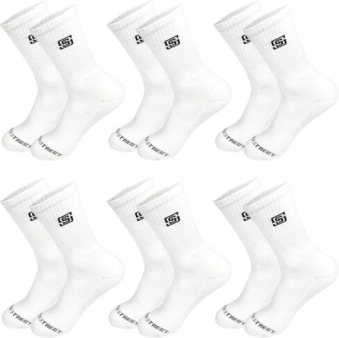 Men's Cushioned Crew Socks with Arch Support, 6 Pack Athletic Long Mid-Calf Length Compression Socks for Running, Breathable Thick Moisture Wicking Cushoin Comfort Socks - Black in Saudi Arabia