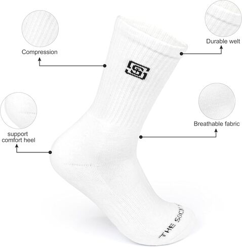 Men's Cushioned Crew Socks with Arch Support, 6 Pack Athletic Long Mid-Calf Length Compression Socks for Running, Breathable Thick Moisture Wicking Cushoin Comfort Socks - Black in Saudi Arabia