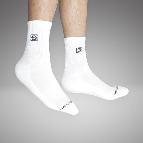 Men's Cushioned Crew Socks with Arch Support, 6 Pack Athletic Long Mid-Calf Length Compression Socks for Running, Breathable Thick Moisture Wicking Cushoin Comfort Socks - Black in Saudi Arabia