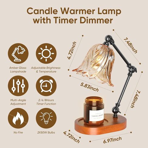 Candle Warmer Lamp, Adjustable Height Candle Warmer with Timer and 2 Light Bulbs, Upgraded Design Foldable Candle Lamps With Dimmable, Perfect Home Decor Gifts for Family, Friends and Lover (Gold) in Saudi Arabia