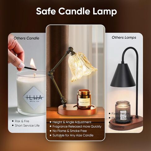 Candle Warmer Lamp, Adjustable Height Candle Warmer with Timer and 2 Light Bulbs, Upgraded Design Foldable Candle Lamps With Dimmable, Perfect Home Decor Gifts for Family, Friends and Lover (Gold) in Saudi Arabia