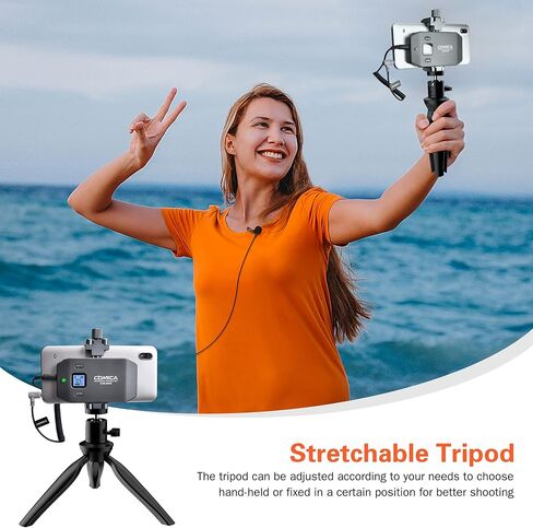 ميكروفون Comica CVM-WS50C اللاسلكي Lavalier لأجهزة iPhone مع حامل ثلاثي القوائم وشاشة في الوقت الفعلي وميكروفون لاسلكي على شكل طية صدر السترة لنظام Android وميكروفون تسجيل الفيديو لـ YouTube TikTok Livestream Vlog. in Kuwait