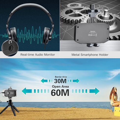 ميكروفون Comica CVM-WS50C اللاسلكي Lavalier لأجهزة iPhone مع حامل ثلاثي القوائم وشاشة في الوقت الفعلي وميكروفون لاسلكي على شكل طية صدر السترة لنظام Android وميكروفون تسجيل الفيديو لـ YouTube TikTok Livestream Vlog. in Kuwait