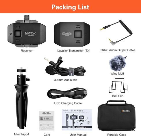 ميكروفون Comica CVM-WS50C اللاسلكي Lavalier لأجهزة iPhone مع حامل ثلاثي القوائم وشاشة في الوقت الفعلي وميكروفون لاسلكي على شكل طية صدر السترة لنظام Android وميكروفون تسجيل الفيديو لـ YouTube TikTok Livestream Vlog. in Kuwait