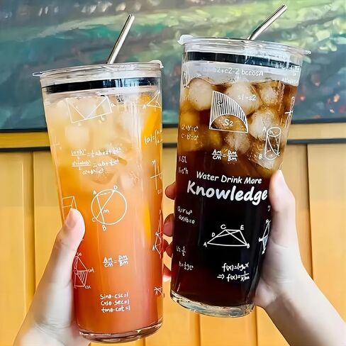 Birity Glass Cups With Lids and Glass Straws,24oz High Borosilicate Glass Tumbler Iced Coffee Smoothie Soda Water Tea Cup-Wide Mouth Reusable Mason Jar Drinking Glasses Travel Mug, Clear in Saudi Arabia