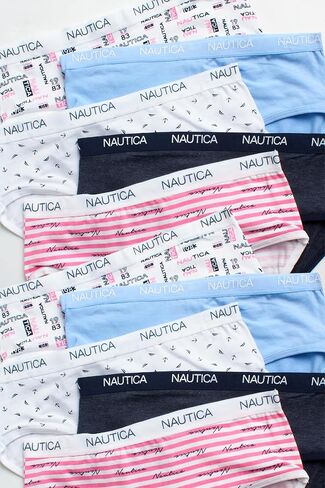 ملابس داخلية قصيرة للفتيات من Nautica - 10 قطع ملابس داخلية كاجوال قابلة للتمدد وحزام خصر متوسط ​​الخصر - ملابس داخلية قطنية للفتيات (4-12)، مقاس 7-8، وردي/مطبوع/رمادي منقط/أزرق/مخطط in Saudi Arabia
