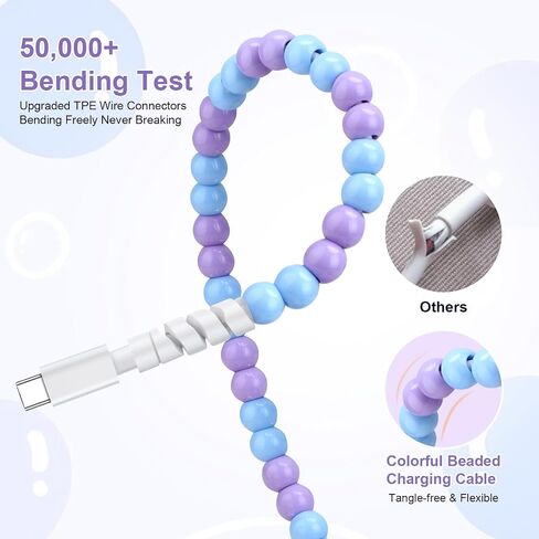 Aolcev USB C Cable 66W Fast USB to USB C Charging Cable Stylish and Durable Beaded USB Type C Charger Cord for iPhone 15 Pro Max/Pro/Plus Samsung S24 S23 S22 S21 Multicolored in Kuwait