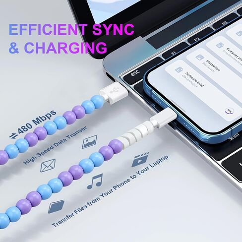 Aolcev USB C Cable 66W Fast USB to USB C Charging Cable Stylish and Durable Beaded USB Type C Charger Cord for iPhone 15 Pro Max/Pro/Plus Samsung S24 S23 S22 S21 Multicolored in Kuwait