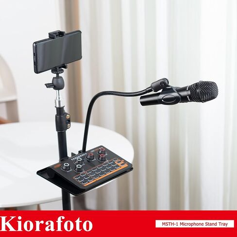 صينية حامل للميكروفون، رف صينية حامل للميكروفون مع حامل ميكروفون ذو رقبة معقوفة، مشبك على الصينية متوافق مع معظم حوامل الميكروفون حامل ثلاثي القوائم/حامل أوراق الموسيقى لتسجيل البث المباشر لمرحلة الاستوديو in Kuwait