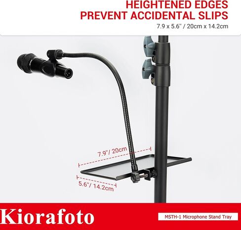 صينية حامل للميكروفون، رف صينية حامل للميكروفون مع حامل ميكروفون ذو رقبة معقوفة، مشبك على الصينية متوافق مع معظم حوامل الميكروفون حامل ثلاثي القوائم/حامل أوراق الموسيقى لتسجيل البث المباشر لمرحلة الاستوديو in Kuwait