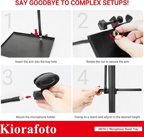 صينية حامل للميكروفون، رف صينية حامل للميكروفون مع حامل ميكروفون ذو رقبة معقوفة، مشبك على الصينية متوافق مع معظم حوامل الميكروفون حامل ثلاثي القوائم/حامل أوراق الموسيقى لتسجيل البث المباشر لمرحلة الاستوديو in Kuwait