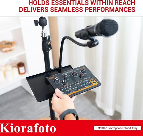 صينية حامل للميكروفون، رف صينية حامل للميكروفون مع حامل ميكروفون ذو رقبة معقوفة، مشبك على الصينية متوافق مع معظم حوامل الميكروفون حامل ثلاثي القوائم/حامل أوراق الموسيقى لتسجيل البث المباشر لمرحلة الاستوديو in Kuwait
