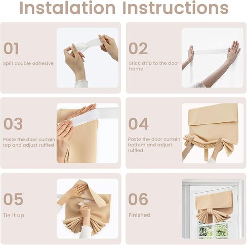 Velcro Door Curtain Tie Up Door Blind Thermal Insulated Small Door Curtains for Door Window/Small Front Door/Classroom Door, 1 Panel, W26 x L20, Brown in Saudi Arabia