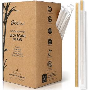 10'' Biodegradable Sugarcane Straws, Extra-Long Straws | 100 Count, 100% Compostable, Eco-Friendly Drinking Straws | Plastic-Free, Sugar Fiber Disposable Straws | Party Jumbo Smoothie Straws