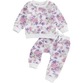 WZTYYDS Toddler Baby Girl Clothes 6 12 18 24 Months Fall Outfits Long Sleeves Sweatshirt Tops Pants Set 1-5T