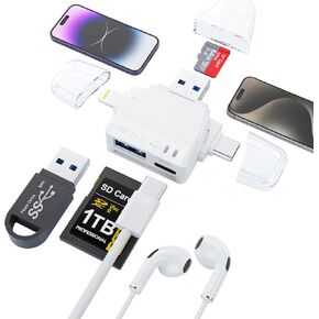 SD/TF Card Reader for iPhone, 2 in 1 USB C +Lightning Multi Memory Card Reader USB OTG Adapter for Micro SD/SDHC,3 in 1 USB C Port Support Data/Charging/Headphone Adapter for iPhone15/14,Samsung...