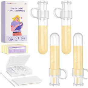 Nuliie Colostrum Collector Kit 7ml/6pcs، مانع للتسرب، جامع حليب الثدي قابل لإعادة الاستخدام، مقاوم للحرارة والتجميد، خالي من مادة BPA، مع منديل قماش قطني، حقيبة تخزين، فرشاة تنظيف - جاهزة للاستخدام لحديثي الولادة