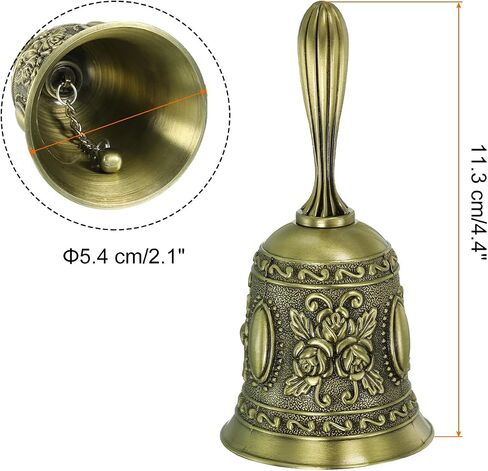PATIKIL Hand Bell, 1pcs Dinner Bell Call Bell Vintage Carved Metal for Dinner Service Church Wedding Christmas, Gold in Saudi Arabia