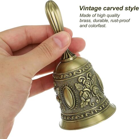 PATIKIL Hand Bell, 1pcs Dinner Bell Call Bell Vintage Carved Metal for Dinner Service Church Wedding Christmas, Gold in Saudi Arabia