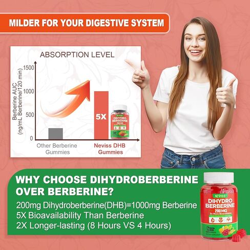 صمغ ثنائي هيدرو البربارين 200 مجم، امتصاص أكبر 5 مرات، مكمل ثنائي هيدرو بربارين مع قرفة سيلان، البطيخ المر، الكركم لدعم التمثيل الغذائي والهضم، خالي من السكر، آمن نباتي، عبوة من قطعتين in Kuwait