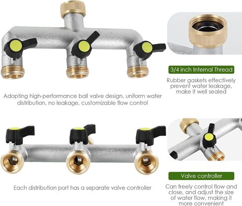 Hose Splitter Garden Hose 3 Way Valve Hose Splitter Brass Hose Splitter With Solid Long Handle Brass Valve Water Waer Hose Spigot Splitter 3 Way Valve 3/4" GHT Thread in Saudi Arabia