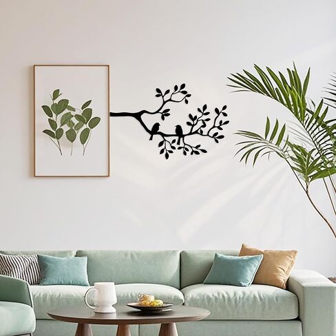 Jidecor Metal Branch Birds Wall Art Decor Black Leaves with Birds Metal Sculpture for Home Balcony Garden Above Bed Living Room Outdoor Wall Hanging Decoration in Saudi Arabia