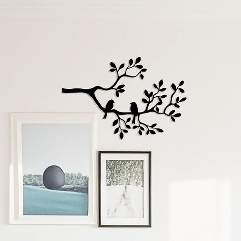 Jidecor Metal Branch Birds Wall Art Decor Black Leaves with Birds Metal Sculpture for Home Balcony Garden Above Bed Living Room Outdoor Wall Hanging Decoration in Saudi Arabia