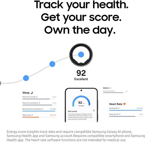 SAMSUNG Galaxy Ring, AI Smart Ring, Size First w/Sizing Kit, No App Subscription, Fitness Monitor, Sleep Tracker, Up to 7-Day Battery, Size 5, Titanium Black [US Version, 1Yr Manufacturer Warranty] in Saudi Arabia