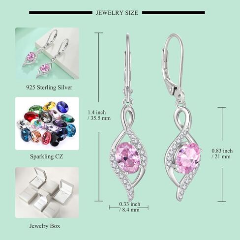 Starchenie Infinity Dangle Drop Earrings 925 Sterling Silver Oval Birthstones Leverback Earrings Jewelry Gift for Women in Kuwait