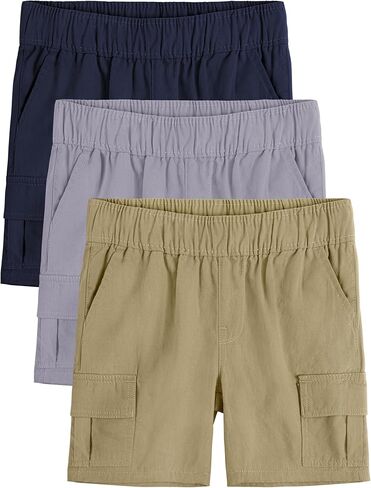 OHD 3 Pack Baby Boys Cargo Shorts, Toddler Jogger Shorts Summer Classic Fit Elastic Waist Uniform Shorts with Pockets in Kuwait