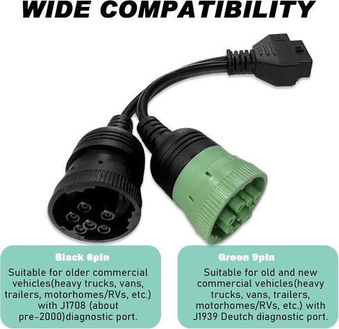 OBD 6pin 9pin J1708 J1939 Cable for Truck 6+9pin to OBD2 16pin Adapter Fit for Cummins Heavy Duty Truck Scanner Cable OBD to 9pin J1939 and 6pin J1708 Split Y Cable for Diesel Truck Diagnostic in Saudi Arabia