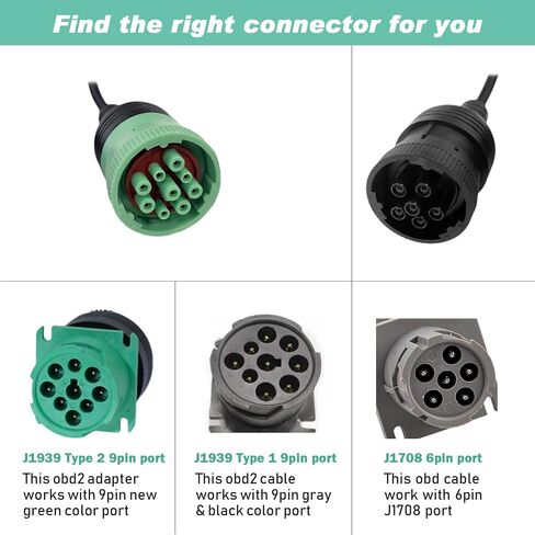 OBD 6pin 9pin J1708 J1939 Cable for Truck 6+9pin to OBD2 16pin Adapter Fit for Cummins Heavy Duty Truck Scanner Cable OBD to 9pin J1939 and 6pin J1708 Split Y Cable for Diesel Truck Diagnostic in Saudi Arabia