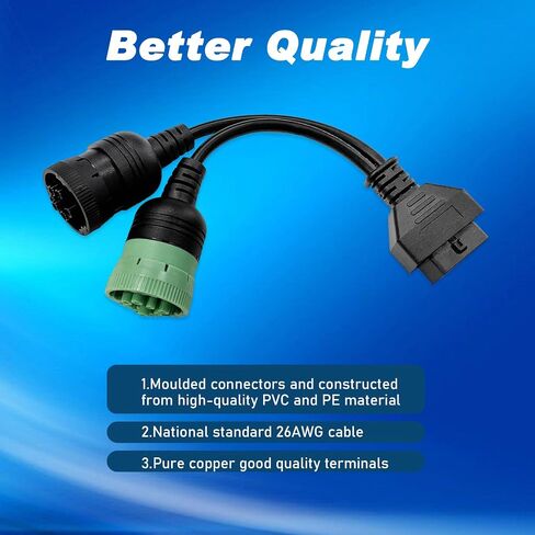 OBD 6pin 9pin J1708 J1939 Cable for Truck 6+9pin to OBD2 16pin Adapter Fit for Cummins Heavy Duty Truck Scanner Cable OBD to 9pin J1939 and 6pin J1708 Split Y Cable for Diesel Truck Diagnostic in Saudi Arabia