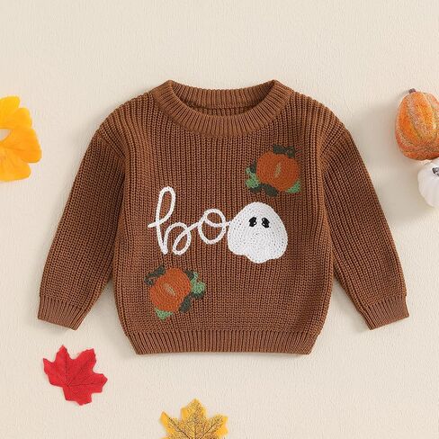 Lesimsam Toddler Baby Boy Girl Halloween Outfit Pumpkin/Ghost Knit Sweater Oversized Crewneck Knitted Pullover Sweatshirt in Saudi Arabia