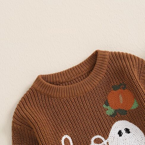 Lesimsam Toddler Baby Boy Girl Halloween Outfit Pumpkin/Ghost Knit Sweater Oversized Crewneck Knitted Pullover Sweatshirt in Saudi Arabia