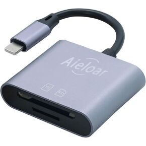 Aluminum SD Card Reader for iPhone/Ipad, Aieloar 2-in-1 Memory Card Reader,Plug and Play