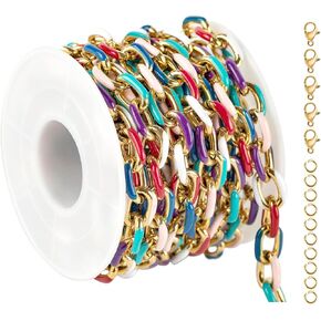 UMAOKANG 2 Yard Black Enamel Chain for Jewelry Making Gold Plated Stainless Steel Paperclip Chain Necklace DIY Jewelry Supplies