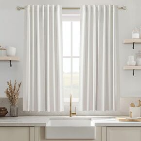 100% Blackout Curtains for Bedroom 84 Inches Length 2 Panels Set White Bedroom Curtains Textured Linen Black Out Curtains for Living Room Window Curtains Back Tab Linen Curtains